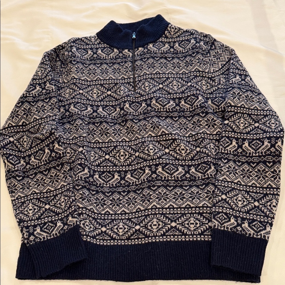 J. Crew Navy and Cream Zip Up Sweater